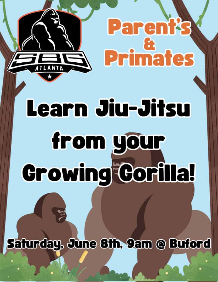 Image of parent and child gorilla for Parents and Primates class to learn jiu jitsu from your child.